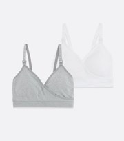 New Look Maternity 2 Pack Light Grey and White Clip Nursing Bras